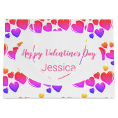 Gelukkige Valentijnsdag Witte Paarse en Roze Harte Groot Cadeauzakje (Voorkant)