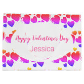 Gelukkige Valentijnsdag Witte Paarse en Roze Harte Groot Cadeauzakje (Achterkant)