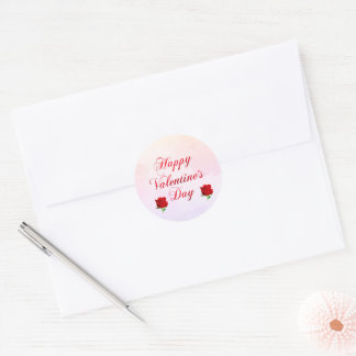 Gelukkige Valentijnsdag zachte pastel rode rozen Ronde Sticker