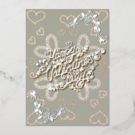 Gelukkige Valentijnsdag zilveren lettering met roz Folie Feestdagenkaart