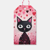 Gelukkige Valentijnsdag Zwarte Kat & Roze Harten Cadeaulabel (Voorkant)