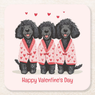 Gelukkige Valentijnsdag Zwarte Standaard Poodle Ho Kartonnen Onderzetters