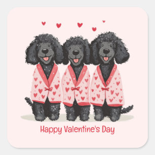 Gelukkige Valentijnsdag Zwarte Standaard Poodle Ho Vierkante Sticker