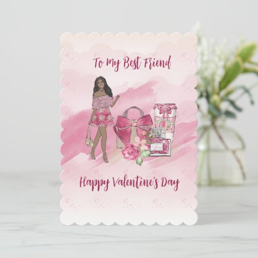 Gelukkige Valentijnsdag zwarte vrouw beste vriend Feestdagenkaart (Staand voorkant)