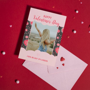 Gelukkige Valentijnse grillige rode hartjes bloeme Feestdagenkaart