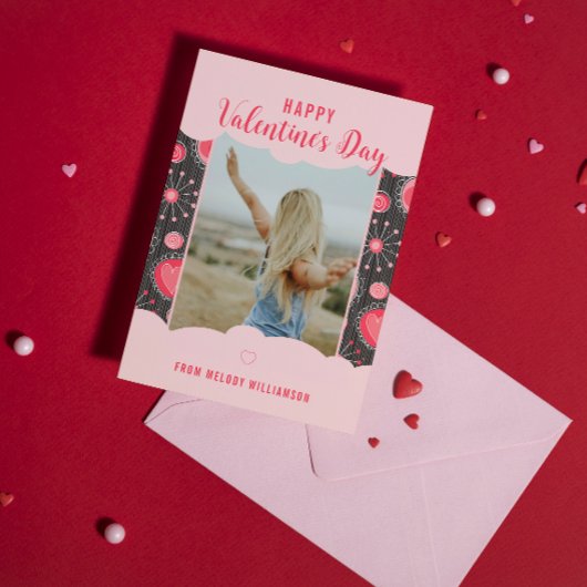 Gelukkige Valentijnse grillige rode hartjes bloeme Feestdagenkaart