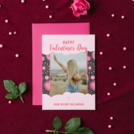 Gelukkige Valentijnse grillige roze harten bloem N Feestdagenkaart