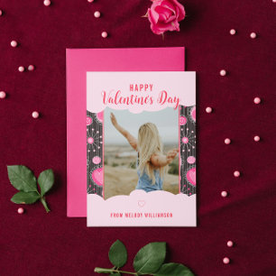 Gelukkige Valentijnse grillige roze harten bloem N Feestdagenkaart
