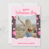 Gelukkige Valentijnse grillige roze harten bloem N Feestdagenkaart (Voorkant)