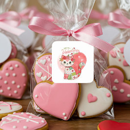 Gelukkige Valentijnse kat Vierkante Sticker