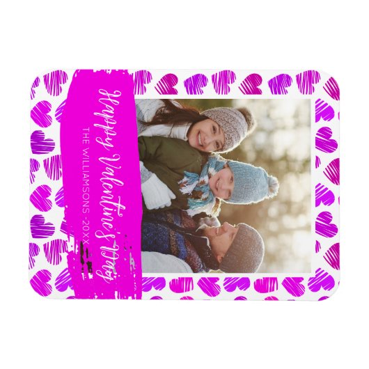 Gelukkige Valentijnse Moderne Paarse Roze Hart Fot Magneet (Horizontaal)