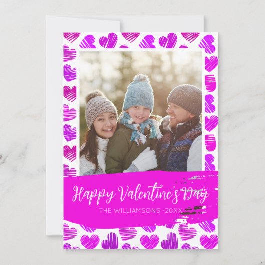 Gelukkige Valentijnse Moderne Paarse Roze Harten F Feestdagenkaart (Voorkant)