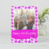 Gelukkige Valentijnse Moderne Paarse Roze Harten F Feestdagenkaart (Staand voorkant)