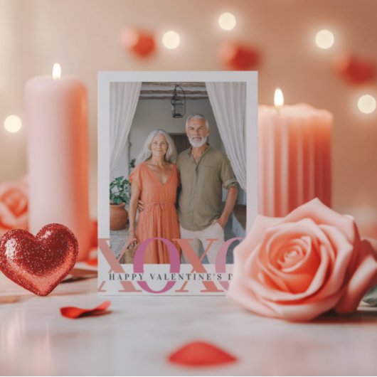 Gelukkige Valentijnse Moderne Roze Foto Feestdagenkaart