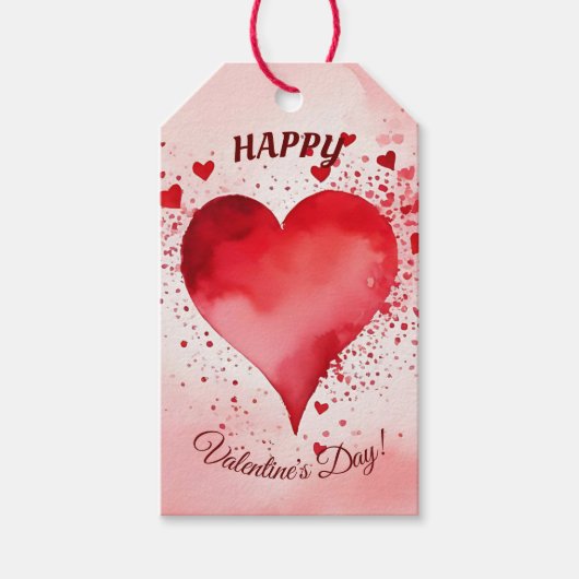 Gelukkige Valentijnse Rode Hart Cadeaulabel (Voorkant)