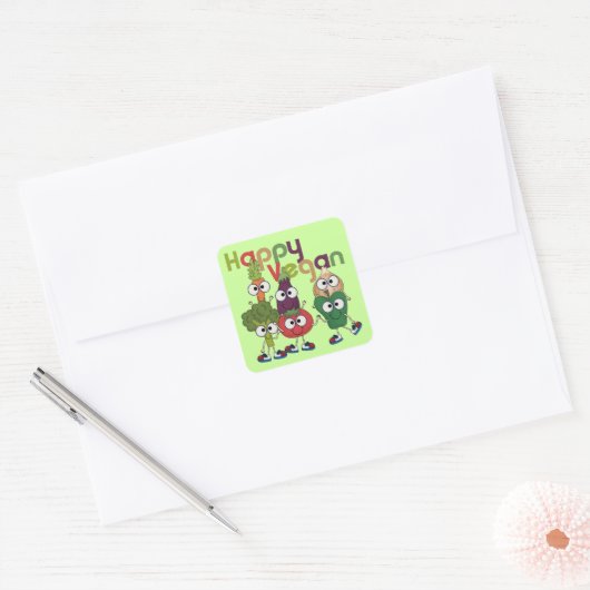Gelukkige Veganist Vierkante Sticker (Envelop)