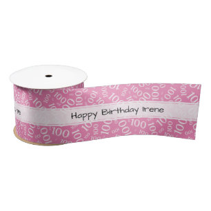 Gelukkige Verjaardag 100 Nummer Patroon Roze/Wit Satijnen Lint