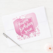 Gelukkige Verjaardag - 100 Roze/Wit Nummerpatroon Vierkante Sticker (Envelop)