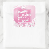Gelukkige Verjaardag - 100 Roze/Wit Nummerpatroon Vierkante Sticker (Tas)