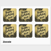 Gelukkige Verjaardag - 100 Zwart/Gouden Nummerpatr Vierkante Sticker (Vel)