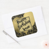Gelukkige Verjaardag - 100 Zwart/Gouden Nummerpatr Vierkante Sticker (Envelop)