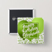 Gelukkige verjaardag 100ste Nummerpatroon Groen/Wi Vierkante Button 5,1 Cm (Voorkant /achterkant)