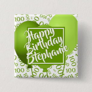 Gelukkige verjaardag 100ste Nummerpatroon Groen/Wi Vierkante Button 5,1 Cm