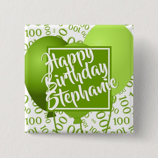 Gelukkige verjaardag 100ste Nummerpatroon Groen/Wi Vierkante Button 5,1 Cm (Voorkant)