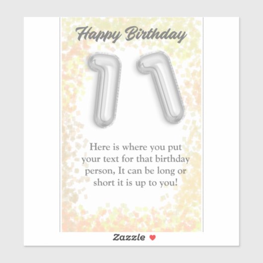 Gelukkige verjaardag 11-jarige sticker (Vel)