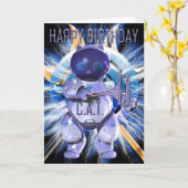 Gelukkige Verjaardag 11e, Robot Cat, Techno Modern Kaart (Gele Bloem)