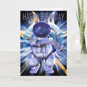 Gelukkige Verjaardag 11e, Robot Cat, Techno Modern Kaart