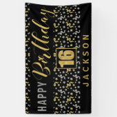 Gelukkige Verjaardag 16 met Naam Zwart en Goud Spandoek (Verticaal)