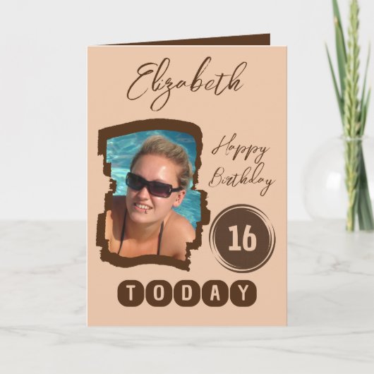 Gelukkige verjaardag 16 vandaag voeg foto bruin to kaart (Voorkant)