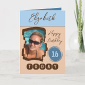 Gelukkige verjaardag 16 vandaag voeg fotoblauw toe kaart (Voorkant)