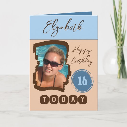 Gelukkige verjaardag 16 vandaag voeg fotoblauw toe kaart (Voorkant)