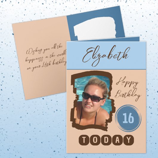 Gelukkige verjaardag 16 vandaag voeg fotoblauw toe kaart