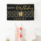 Gelukkige Verjaardag 18 met Naam Zwart en Goud Spandoek (Insitu)