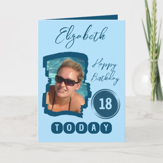 Gelukkige verjaardag 18 vandaag voeg fotoblauw toe kaart (Voorkant)