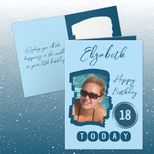 Gelukkige verjaardag 18 vandaag voeg fotoblauw toe kaart
