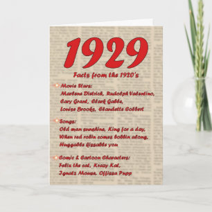 Gelukkige Verjaardag 1929 Geboortejaar 20's 20s tw Kaart
