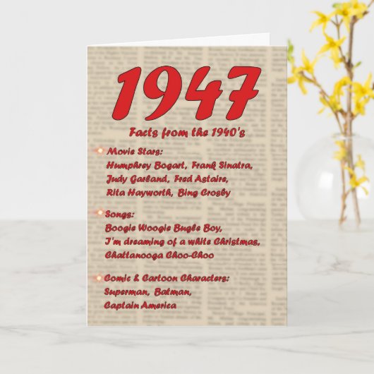 Gelukkige Verjaardag 1947 Geboortejaar nieuws 40's Kaart (Gele Bloem)