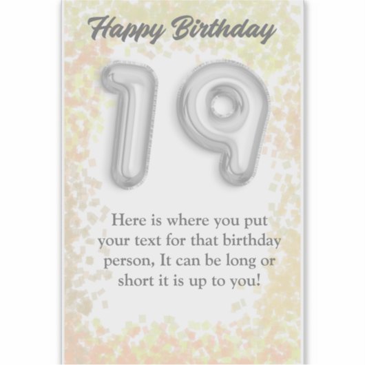 Gelukkige verjaardag 19-jarige sticker (Voorkant)