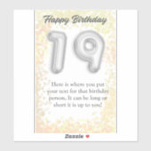 Gelukkige verjaardag 19-jarige sticker (Vel)