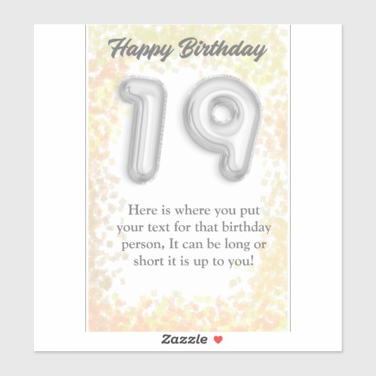Gelukkige verjaardag 19-jarige sticker (Vel)