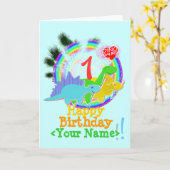 Gelukkige Verjaardag 1 Jaar, de Kaart van Dinos (Gele Bloem)
