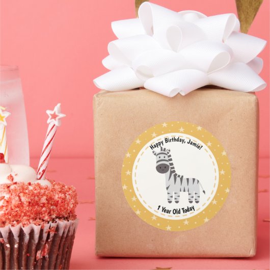 Gelukkige Verjaardag 1 jaar oud Vandaag Leuke Zebr Ronde Sticker (Feest)