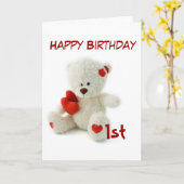 Gelukkige Verjaardag 1e Teddy Bear Theme Kaart (Gele Bloem)