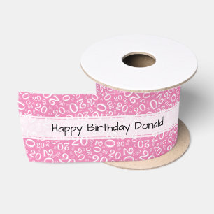 Gelukkige verjaardag 20 Roze/Witte Nummer Patroon Satijnen Lint