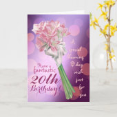 Gelukkige Verjaardag! - 20ste roze Kaart (Gele Bloem)