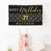 Gelukkige Verjaardag 21 met Naam Zwart en Goud Spandoek (Insitu)